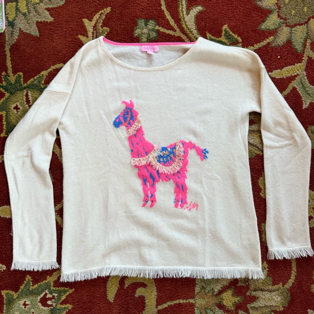 Lilly Pulitzer Fairfax Cashmere Sweater with Llama Embellishment Size Small